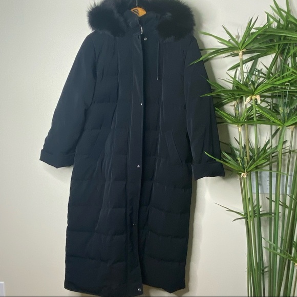 Anne Klein || Fox Fur Trim Hooded Down Coat; Size XL - Picture 4 of 14
